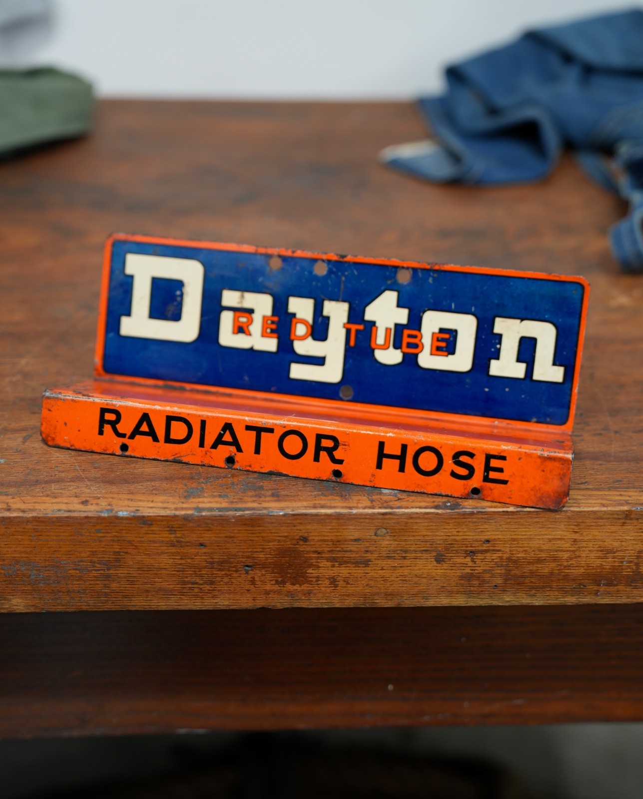 Vintage DAYTON FAN BELTS Metal Store Rack Display Sign 1940s Antique Advertising