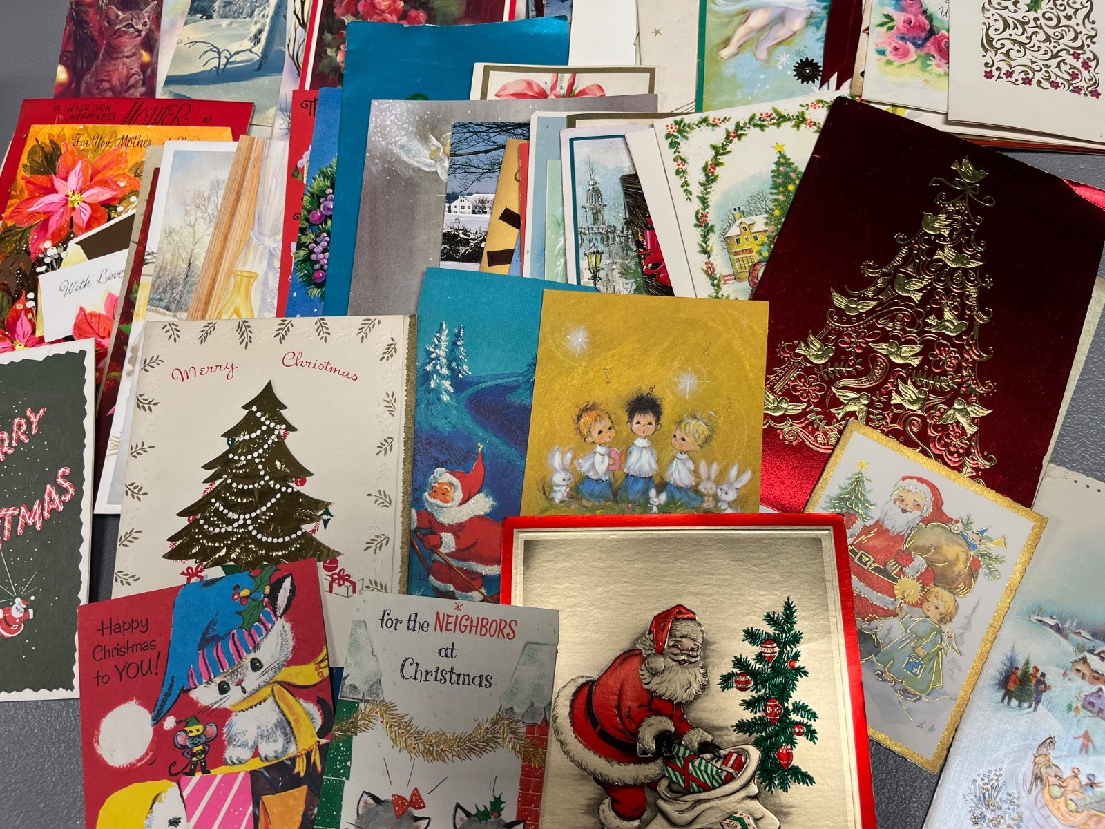 lot of 100 Vintage Christmas Greeting Cards 1940s-1960s MID CENTURY MCM RETRO