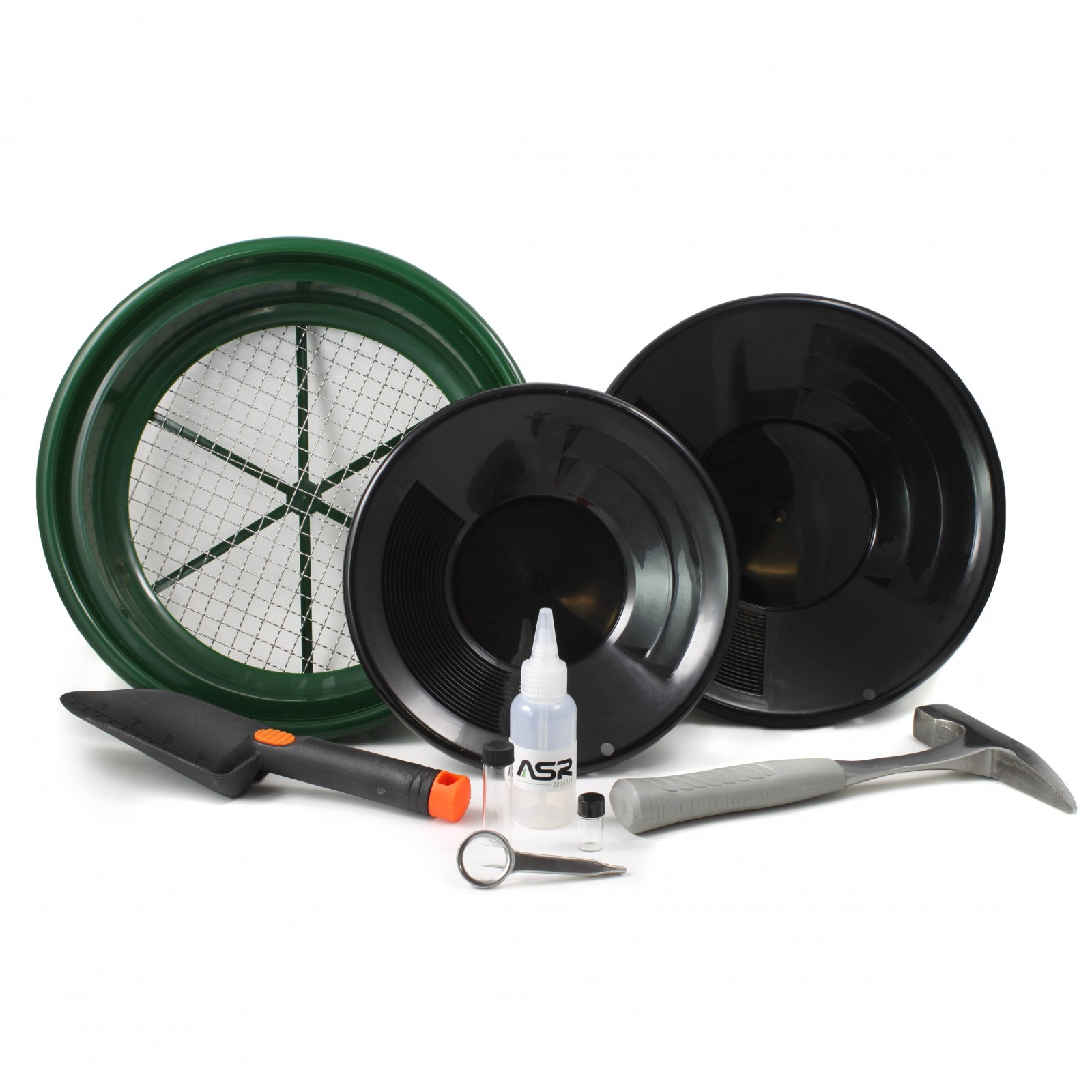 ASR Outdoor 9 Piece Complete Gold Panning Kit, Classifier Sifter Vials - Black