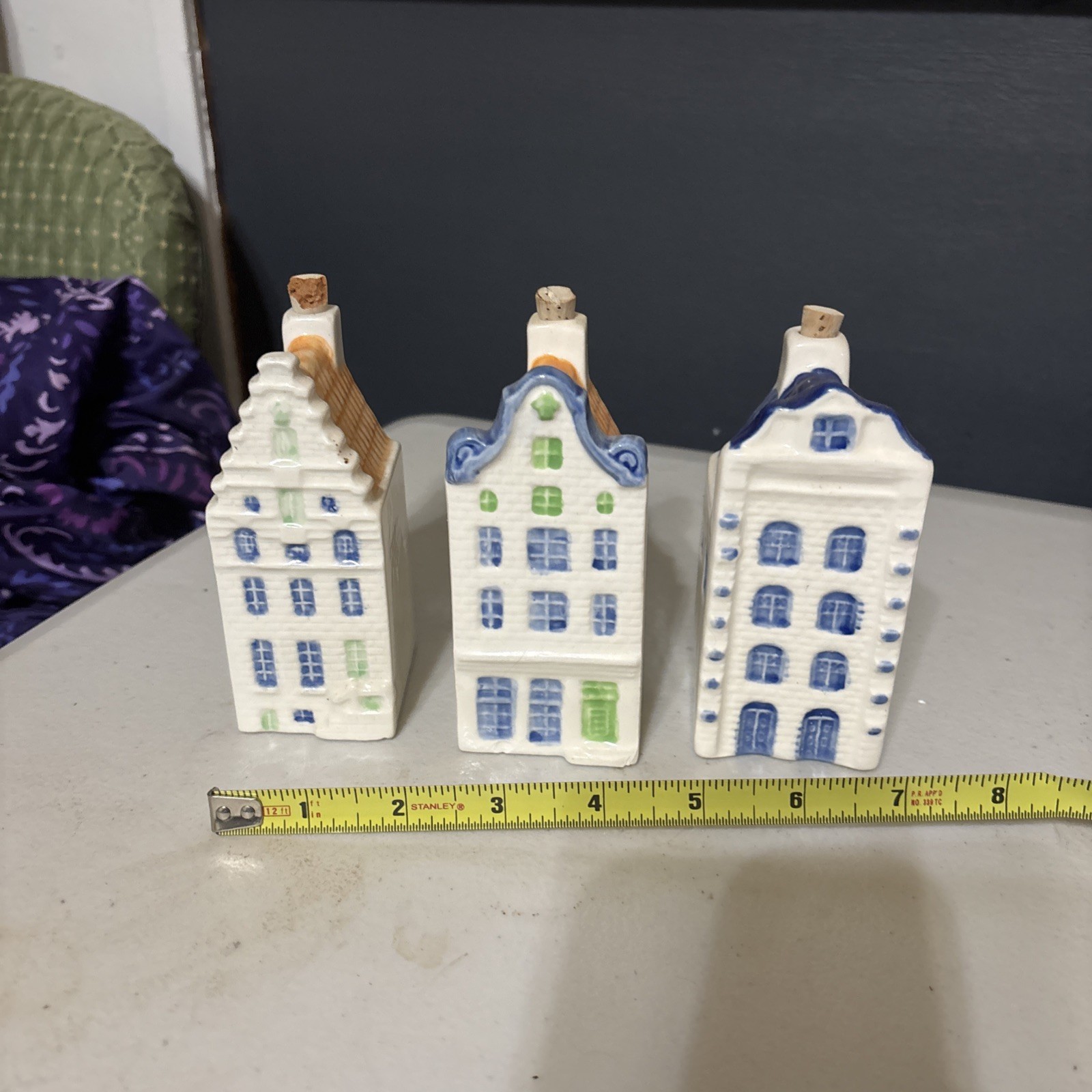 Vintage Royal Goedewaagen Delft Blue Miniature Dutch Canal Houses Set of 3 EUC