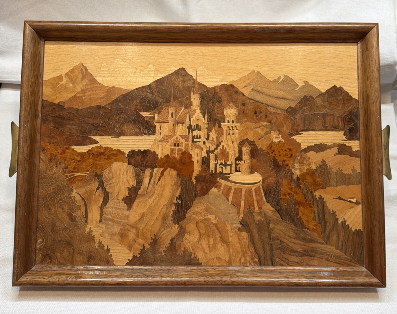 Vintage -German -Buchschmid Gretaux -Wood Marquetry TRAY -Neuschwanstein Castle