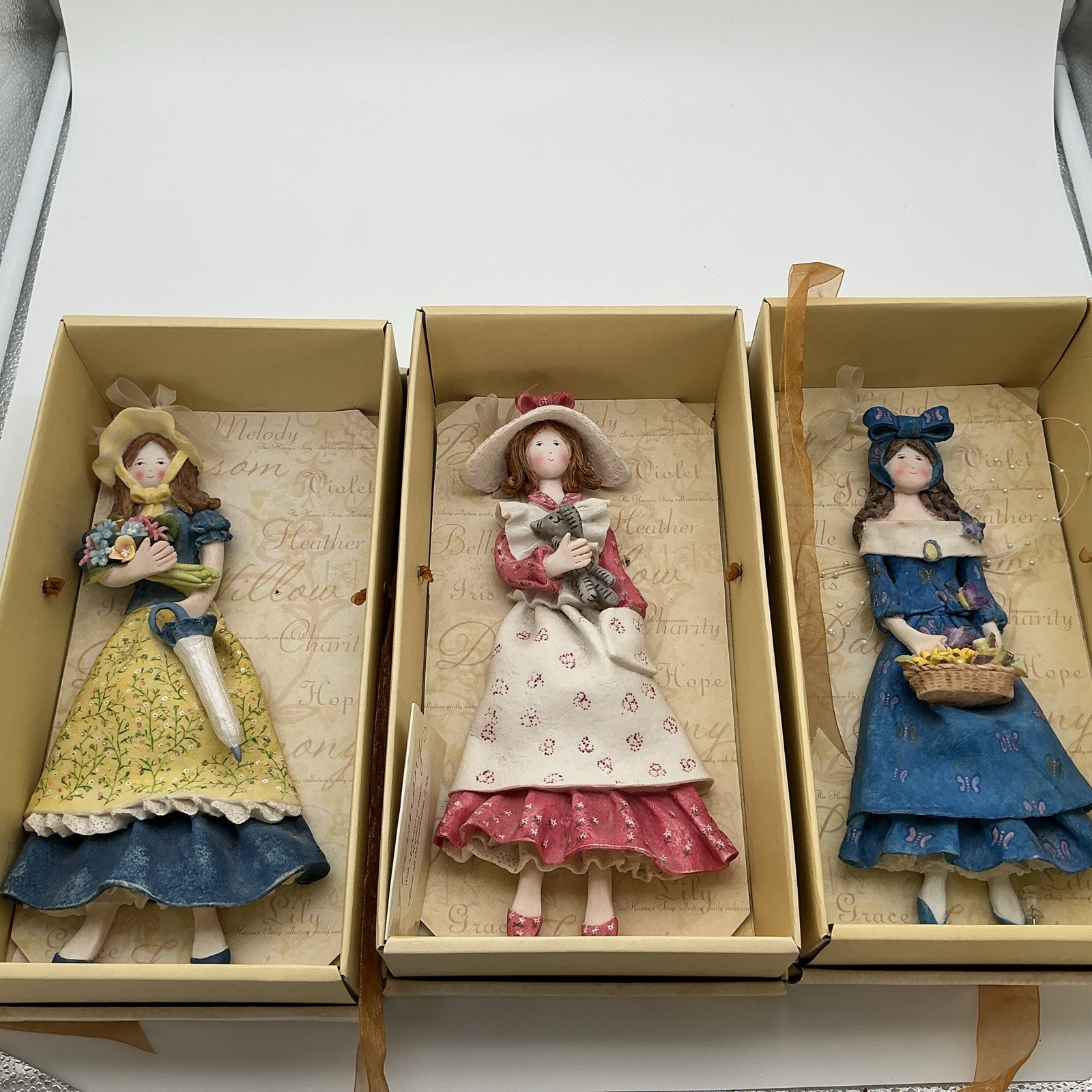Hanna’s Song 2002 Paper Clay Doll Wall Hanging Collection Set Of 3 Belle + 2 Oth
