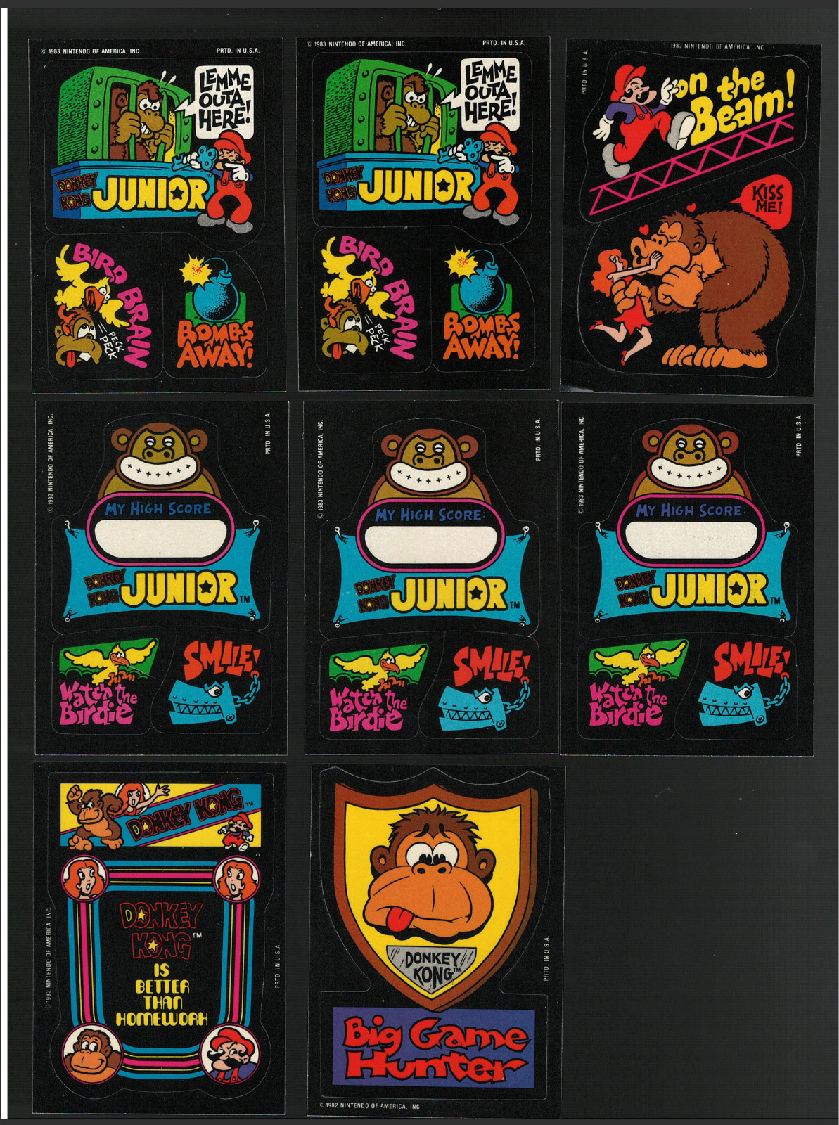 1983 Topps Video Donkey Kong Jr. (6) and 2 Topps 1982 Topps Donkey Kong Lot