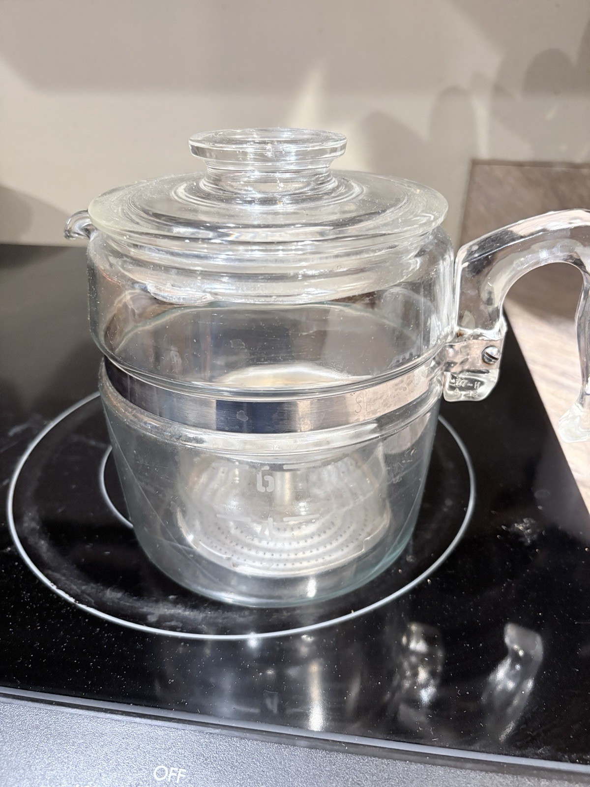 Vintage Pyrex Flameware 6 Cup Glass Coffee Percolator 7756 (Missing Stem)