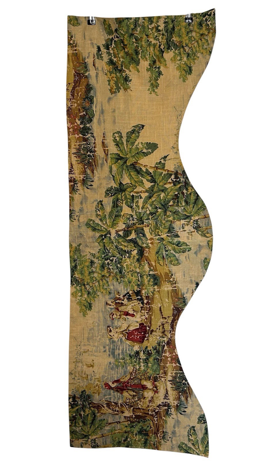 Bosporus Toile Valance in Billiard Blue Gold Set Of 2 50x17” Linen