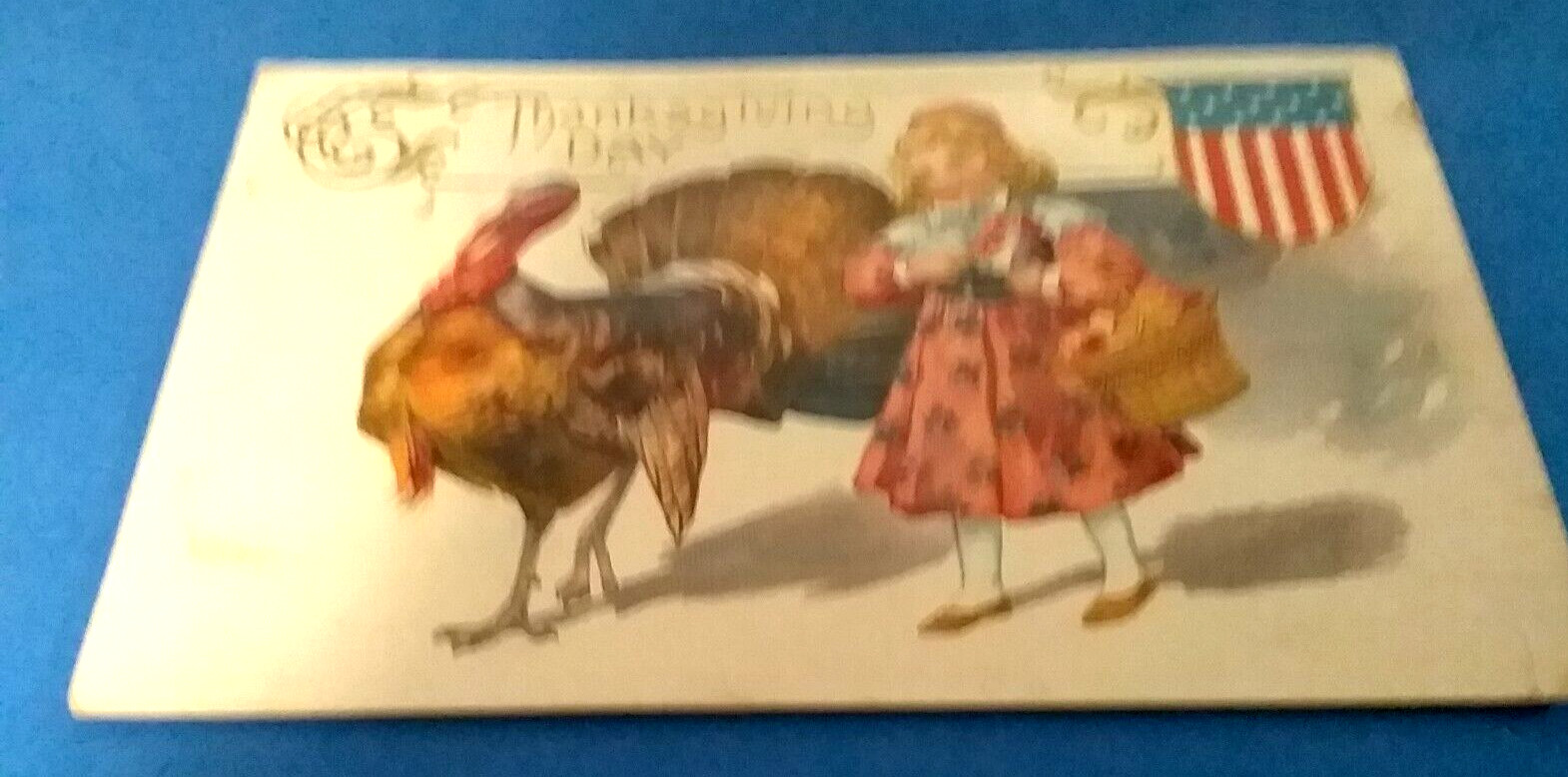 (pgasteelers1) Thanksgiving 1911 Post Card Girl & turkey with stamp🌠