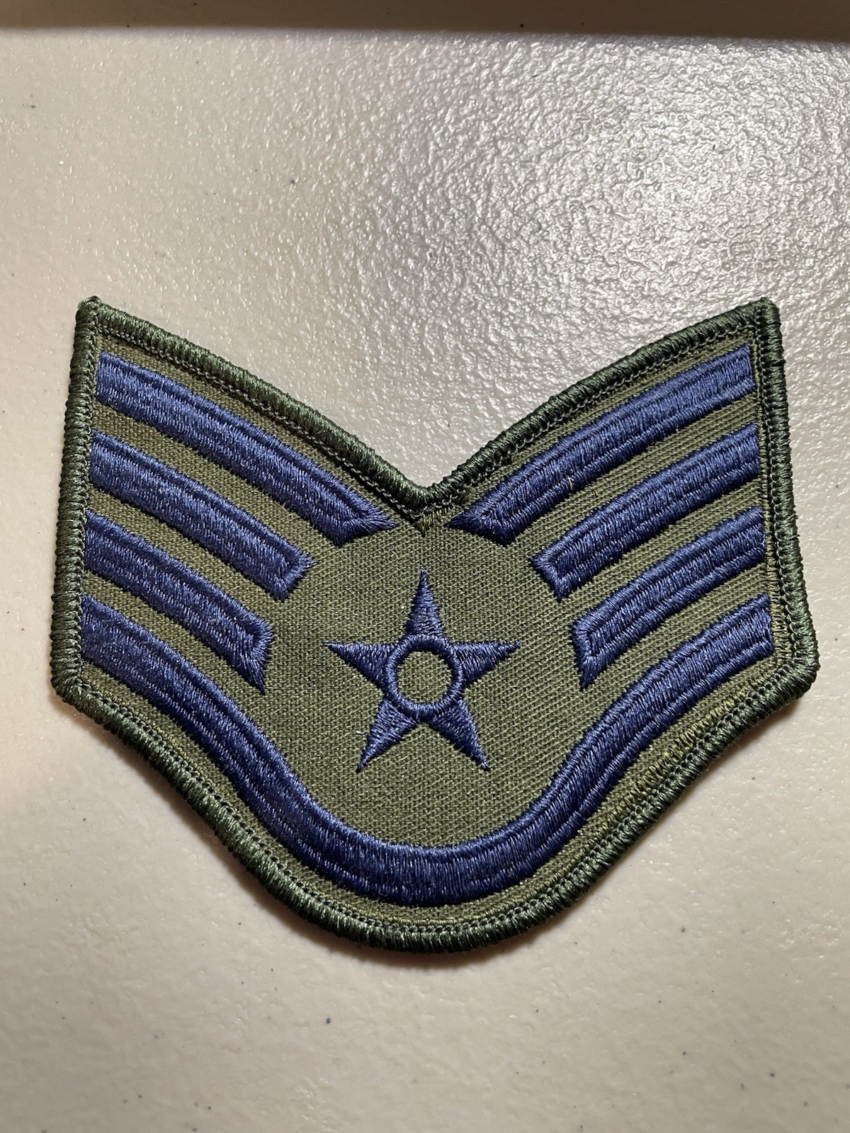 1960-70s Vietnam USAF Air Force  Subdued Chevron Patch Blue w/OD Staff Sergeant