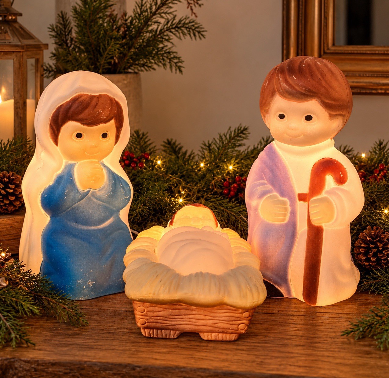 Vintage 1996 Empire Lighted Blow Mold Nativity Set 3 Pc Mary Joseph Baby Jesus