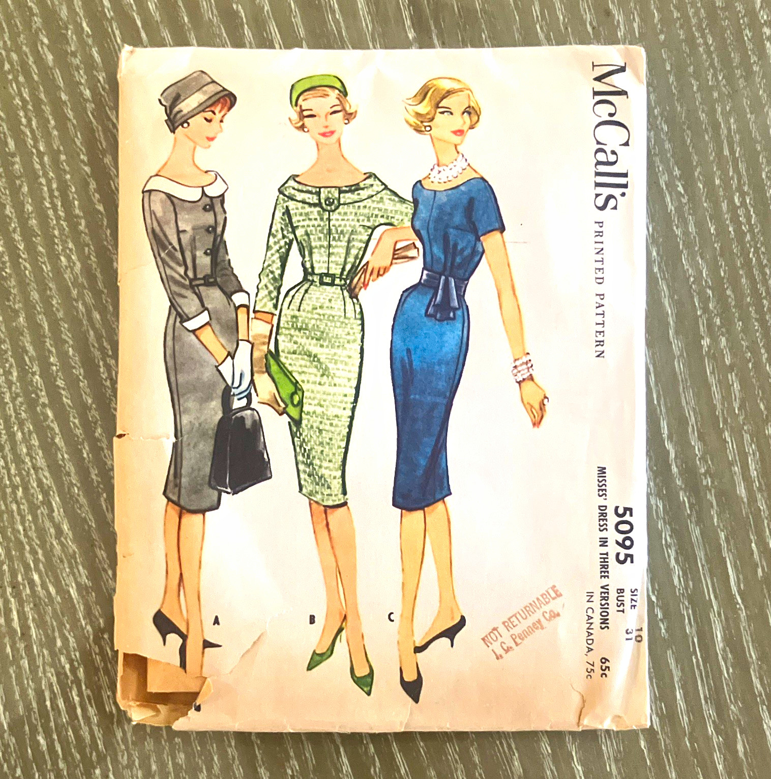 McCall\'s 5095 Misses Dress Sewing Pattern 3 Versions Vintage Original 1959