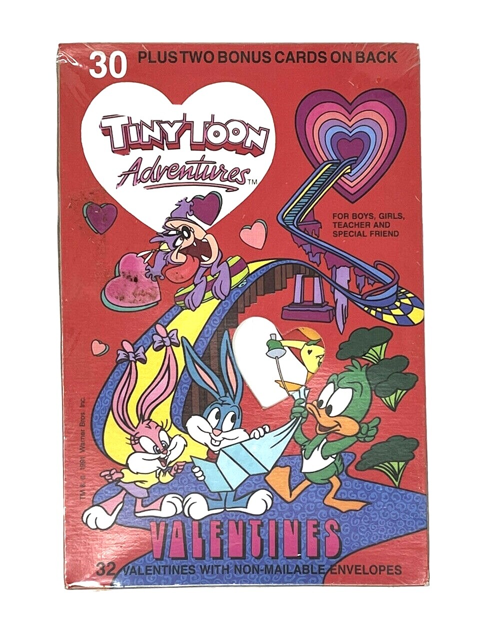 Tiny Toon Adventures Valentine Day Cards 32 SEALED Damaged Box Taz Bugs VTG 1991
