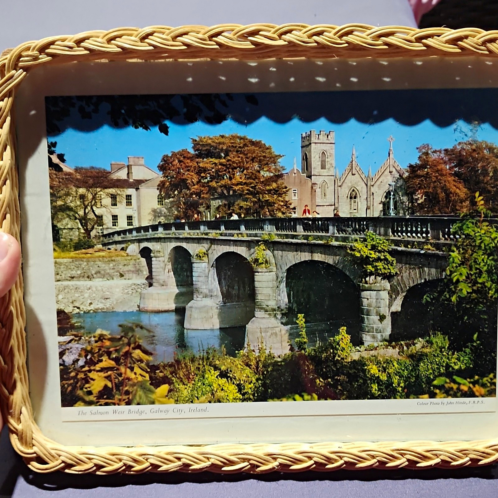 vintage John Hinde souvenir wicker serving tray