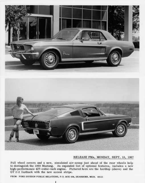 1968 Ford Mustang Hardtop & GT 2+2 Press Release Photo with Text 0083
