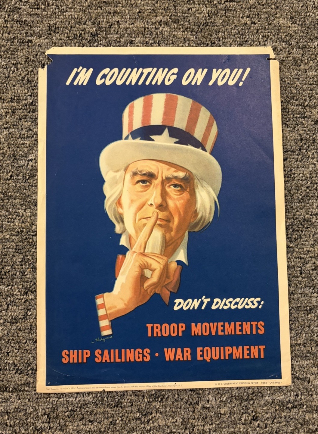 Original WWII Poster In Counting On You Don’t Discuss Troop Movements Uncle Sam