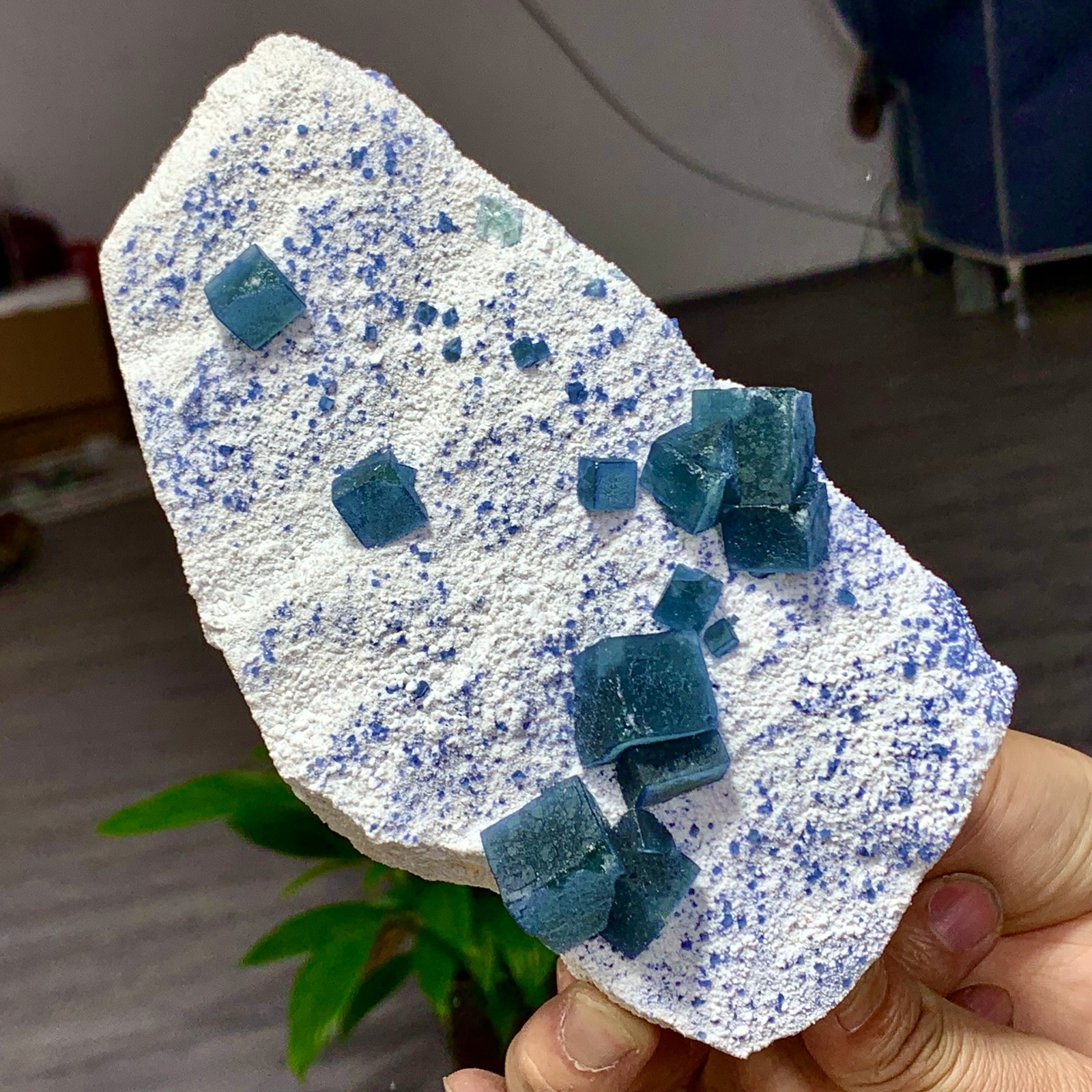 1.33LB Rare transparent green blue cubic fluorite mineral crystal sample