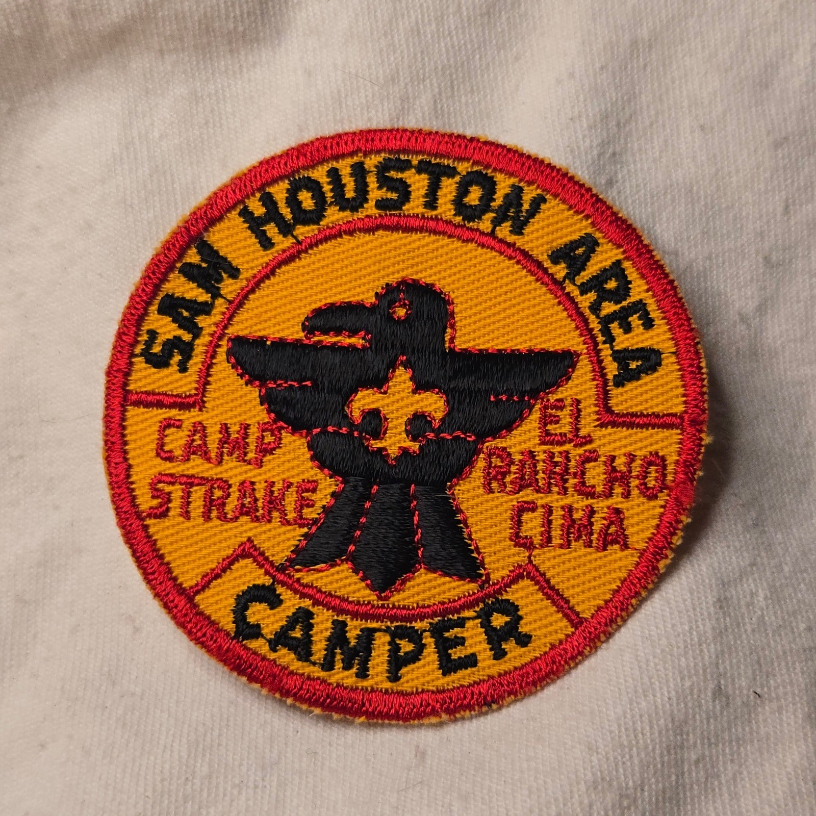 VTG 1960s BSA CAMP STRAKE Patch Sam Houston Boy Scouts Of America Camper Yellow