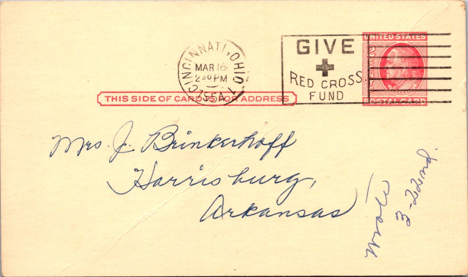 Post Card 1954 Mrs J Brinkerhoff Harrisburg AR Vintage Postal Mailing Card TPR16