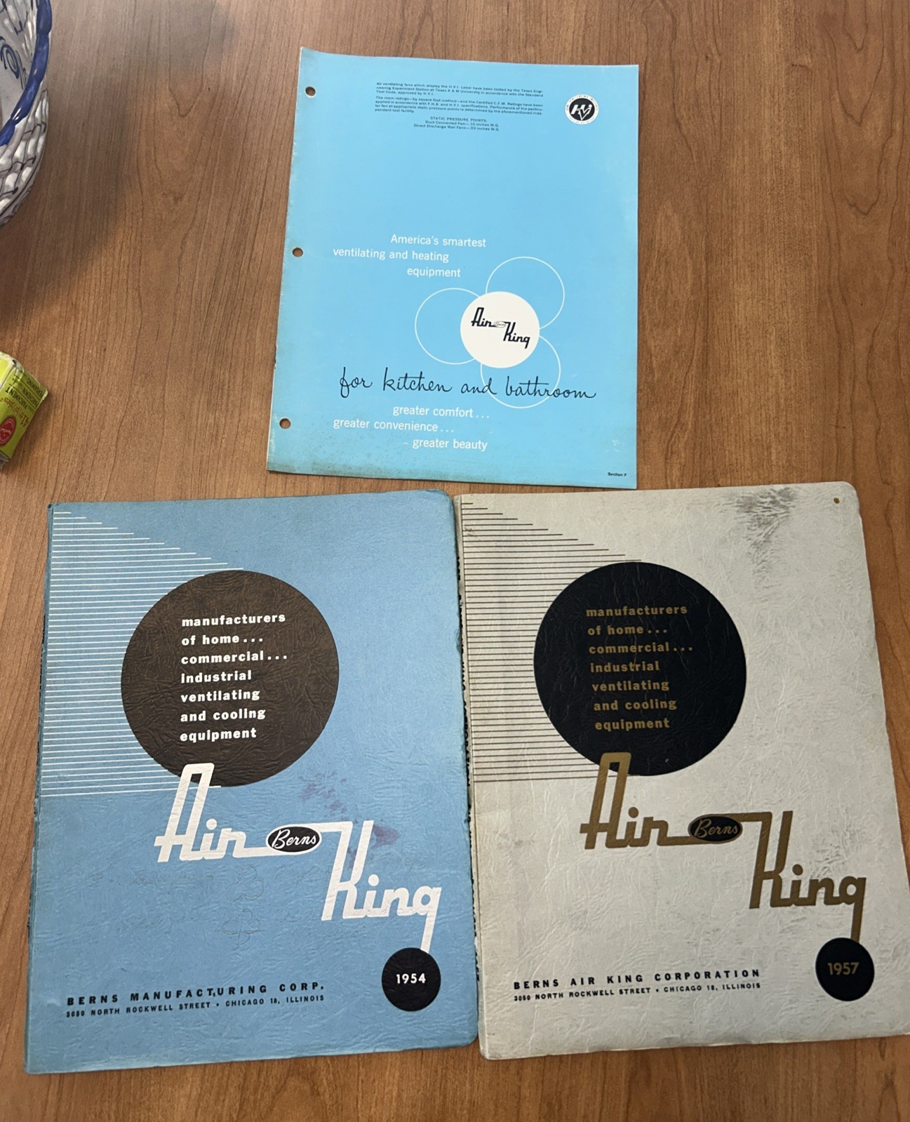 3 Vintage 1954, 1957, one undated, BERNS Air-King Fans Catalog Brochure Price