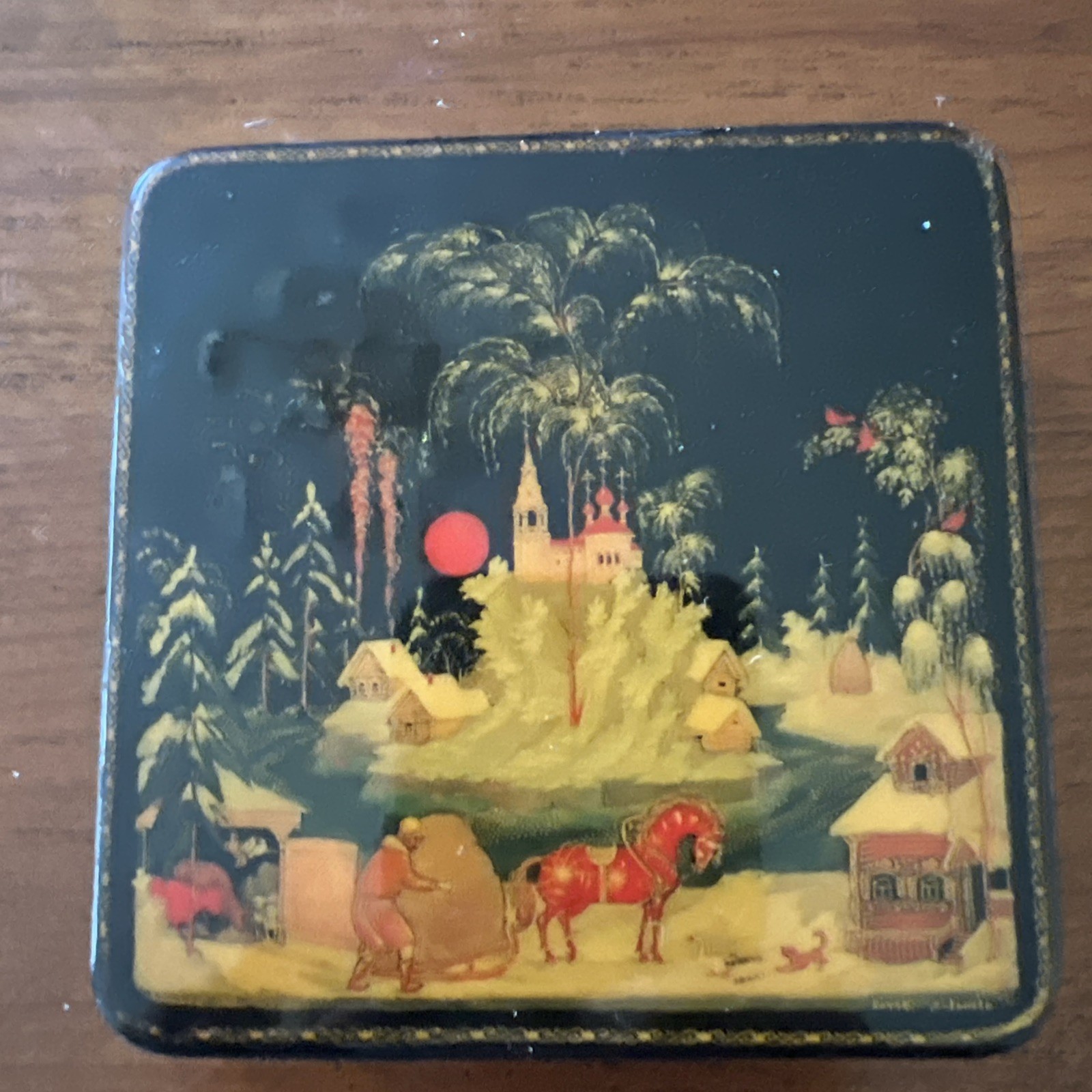 Vintage Palekh Style Russian Lacquer Box \