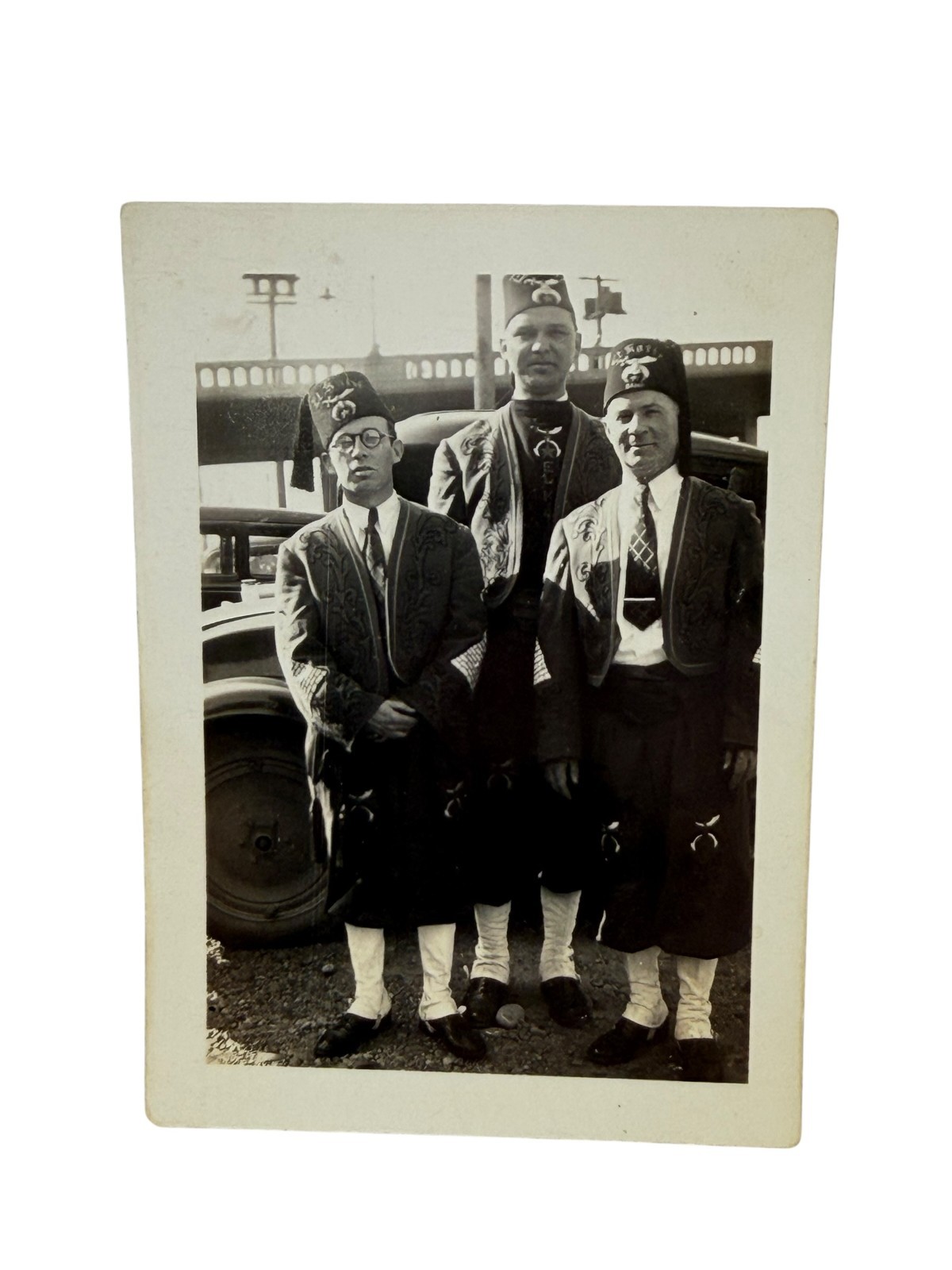 Small Vintage Photo 3 Men Shriners Snapshot