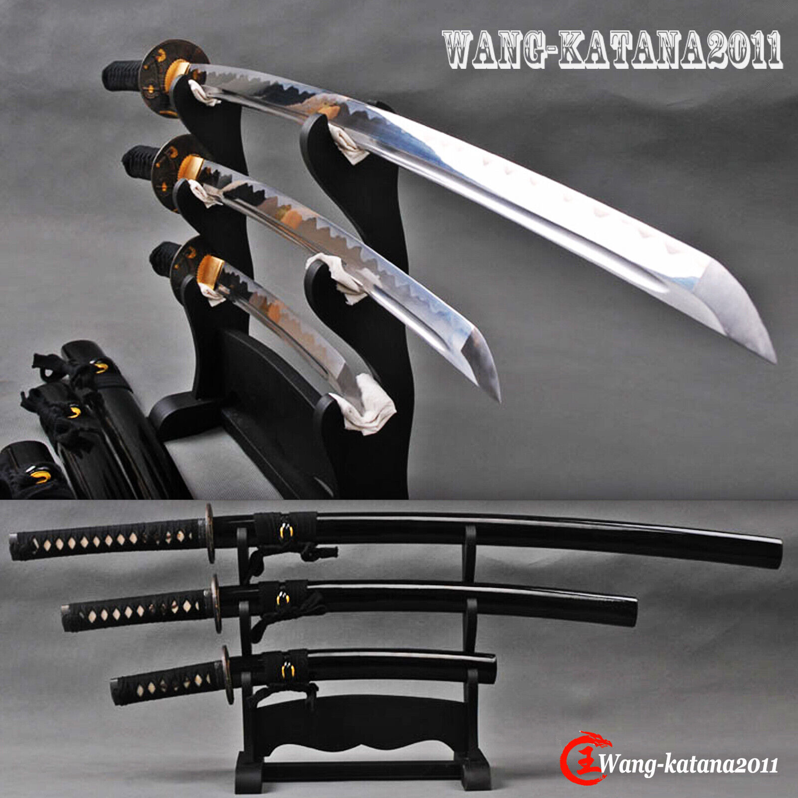 3PC Traditional Sword Set 1095 Carbon Steel Sharp 40\'Katana+30\'Wakizash+20\'Tanto