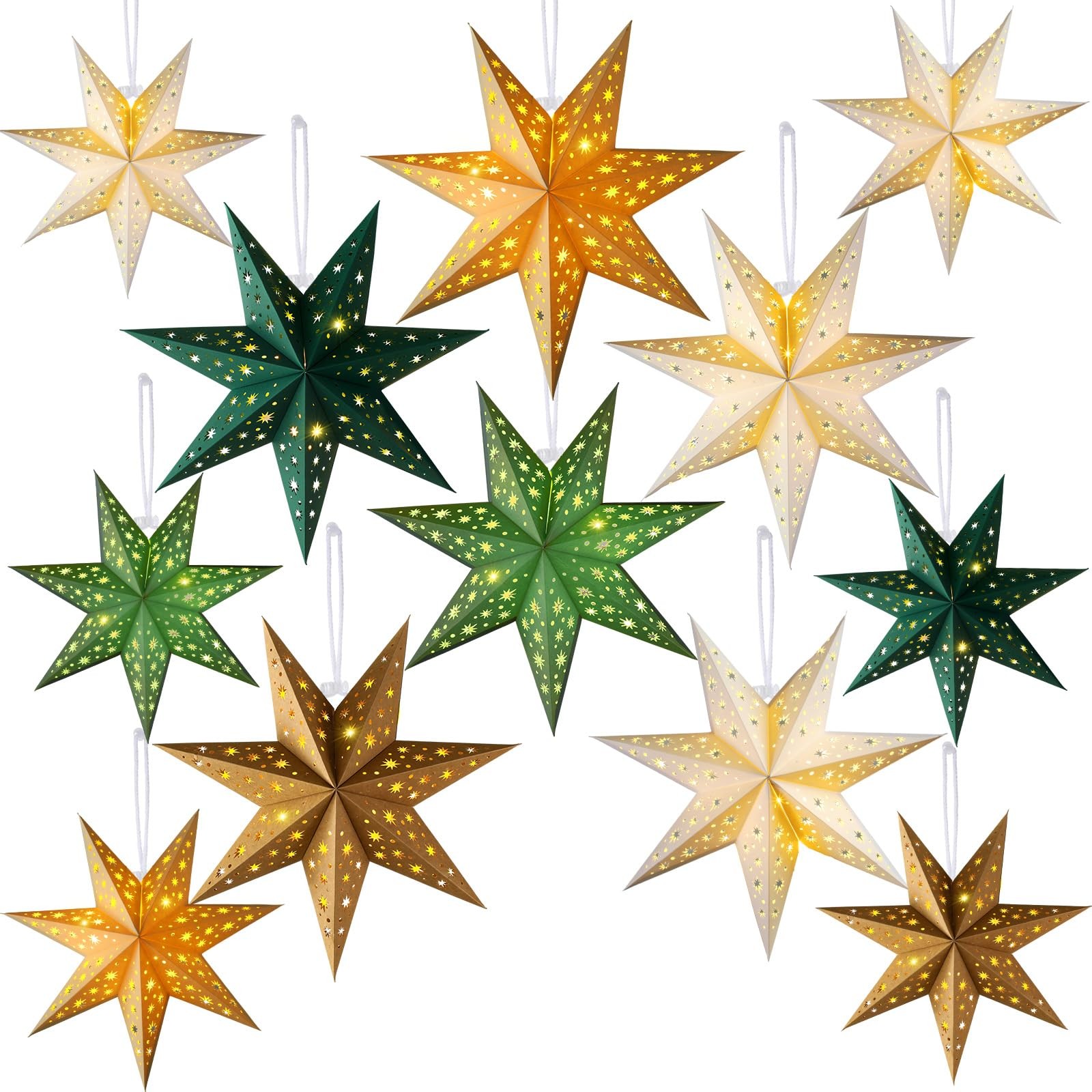 Cinnvoice Christmas Paper Star Lantern, Multicolor, 7 Pointed