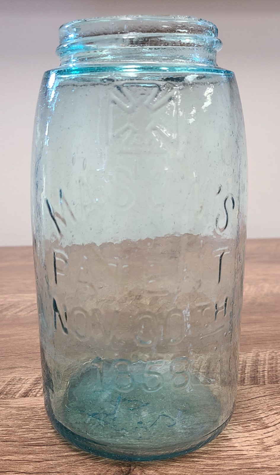 Mason's Patent Nov. 30th 1858 Crude Offset Letters Fruit Jar