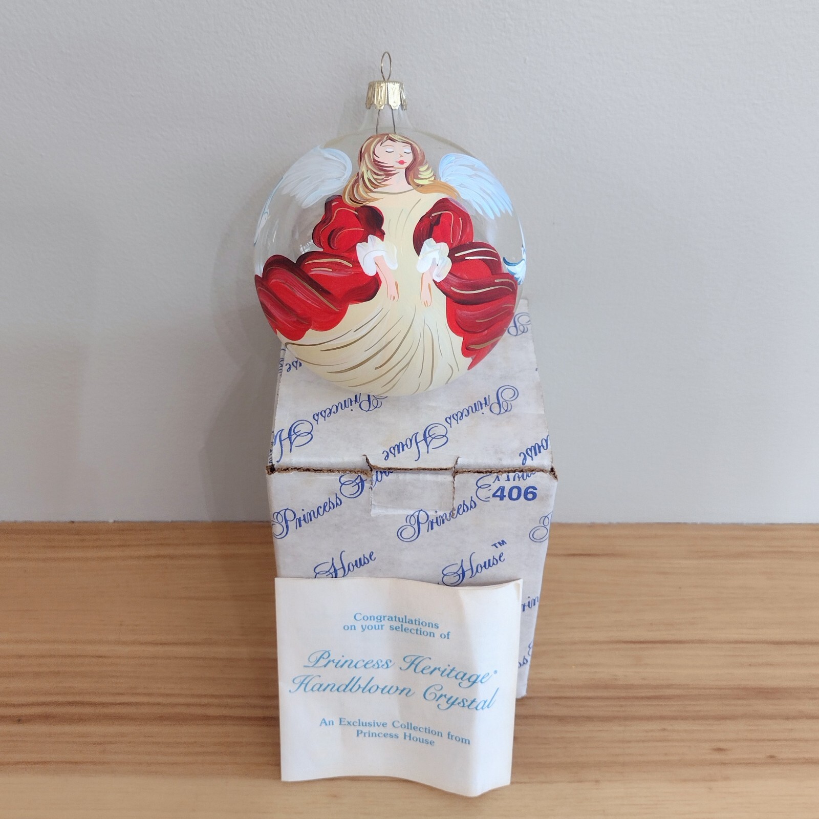 Vintage 2002 Princess House Handblown Crystal Hand Painted Angel Ornament Signed