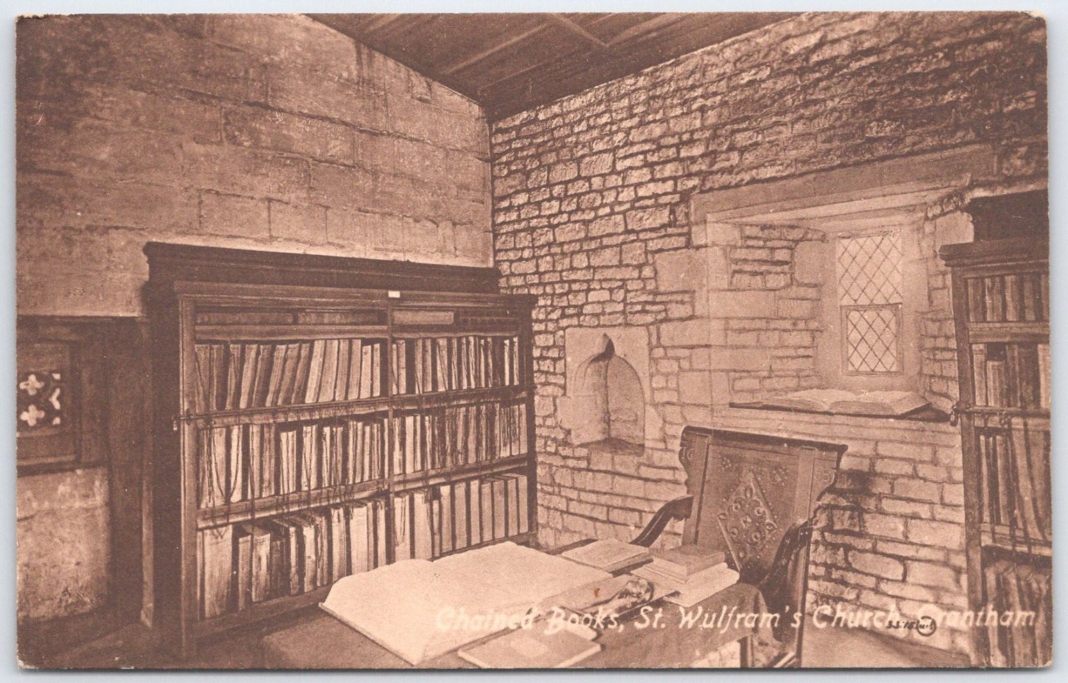 Vintage St. Wulfram\'s Church Grantham Chained Books Postcard Valentine