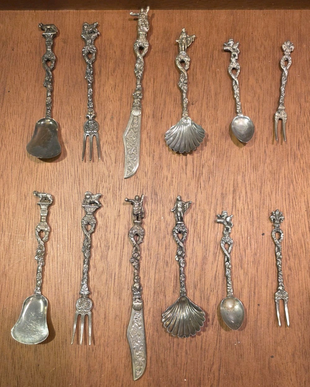 Vtg Ugo Bellini Montagnani Italy Ornate Silver Small Figural Flatware Lot of 12