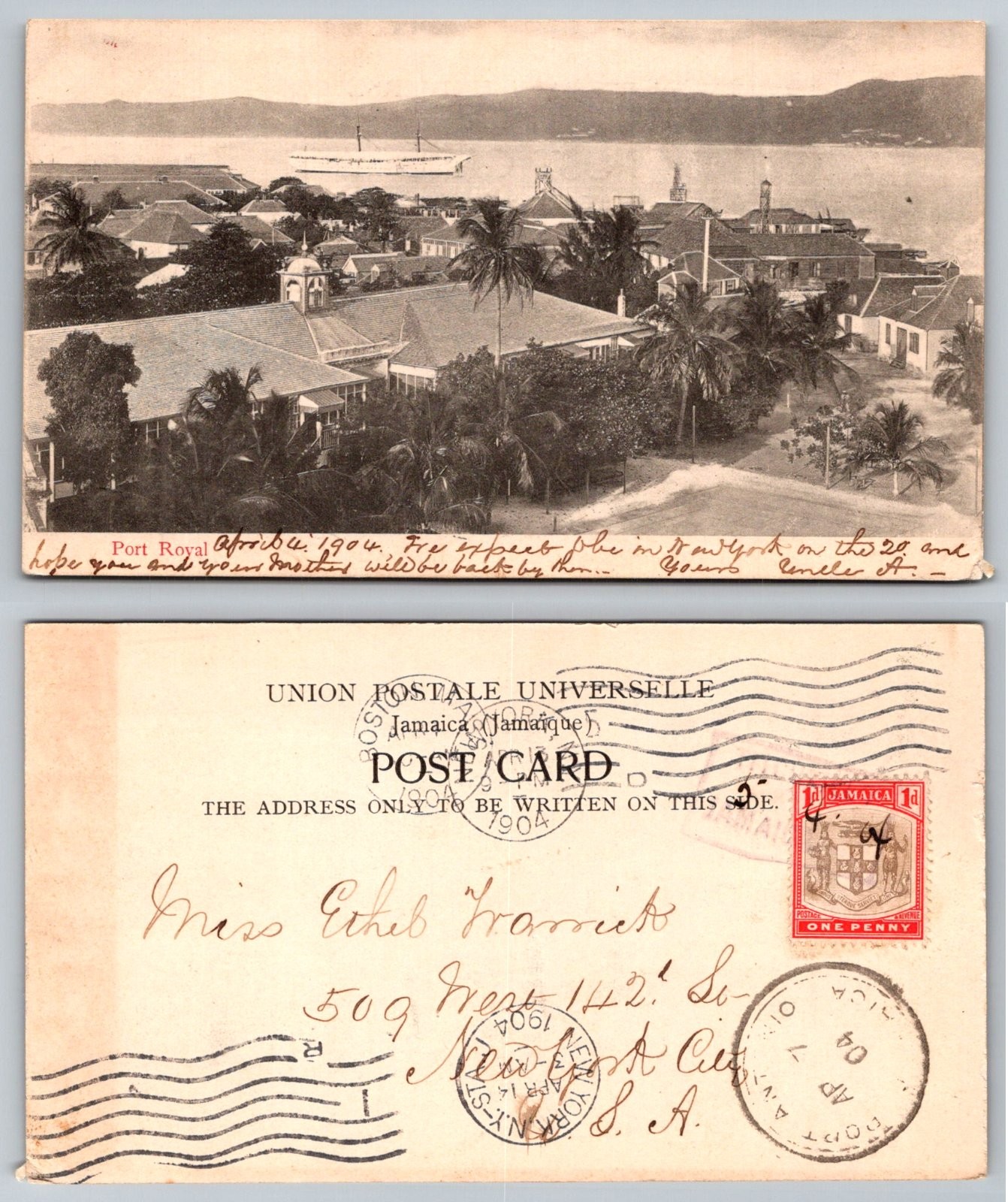 Port Royal Jamaica Coastal Town Harbor View Ship Postcard