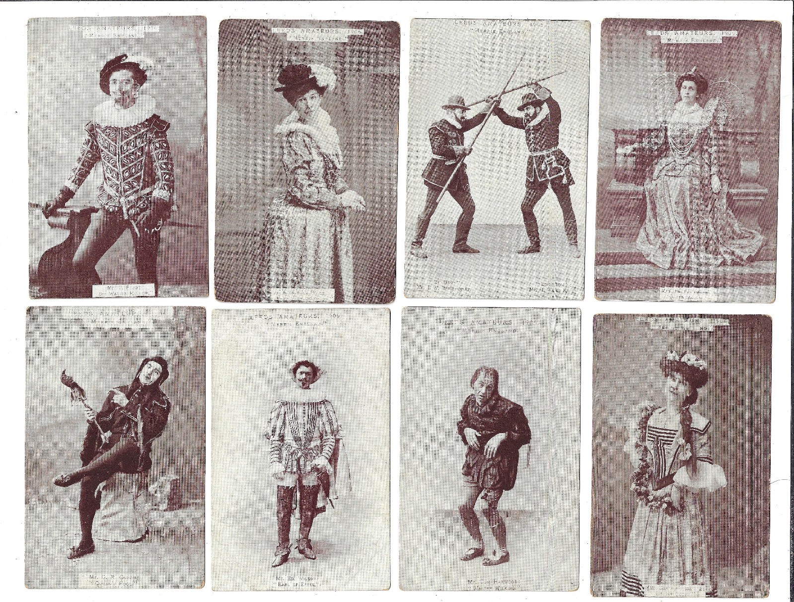 8 1906 British Leeds Amateur Actor RPPC Postcards \