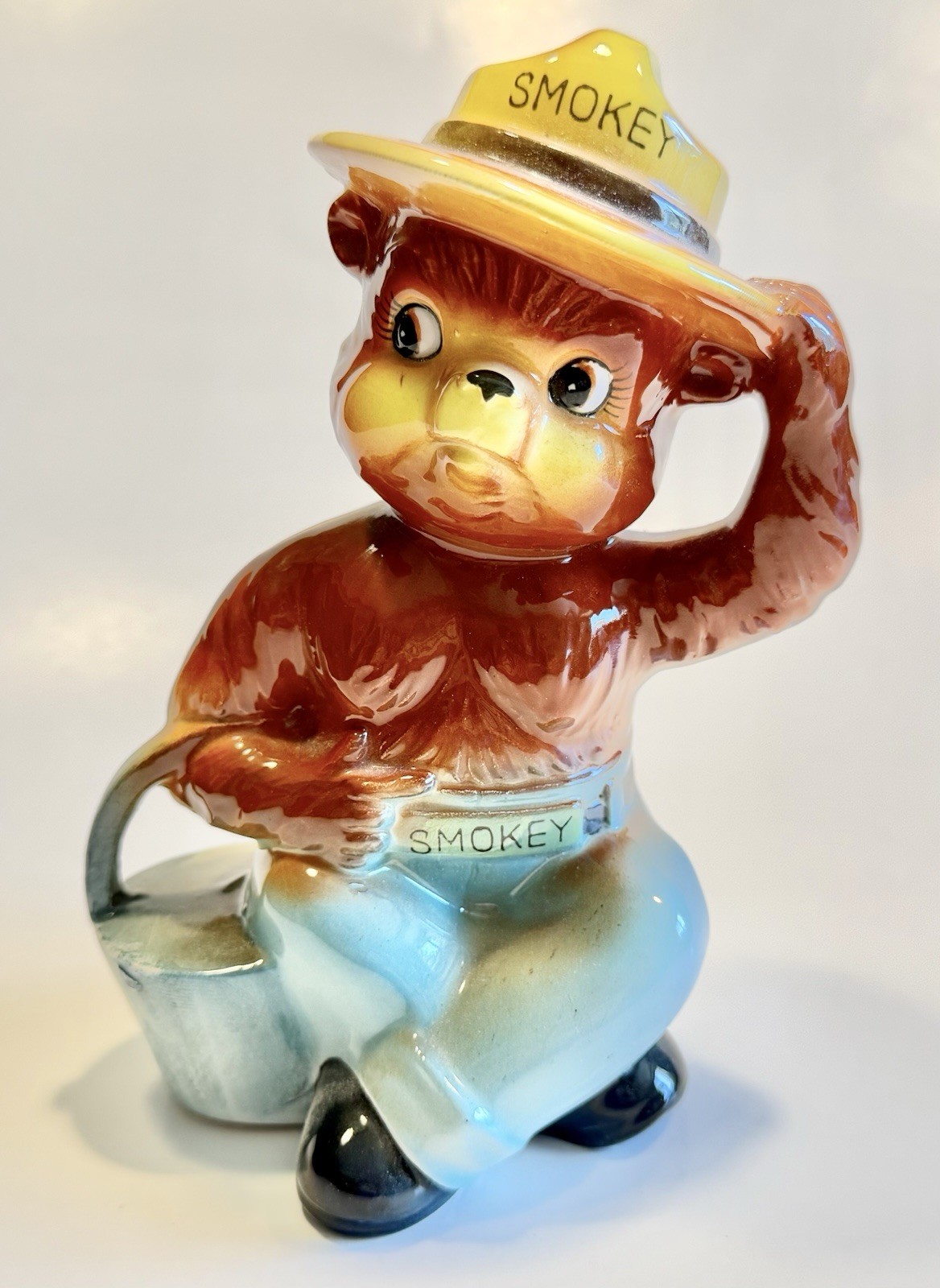 Vintage 1960s Smokey The Bear Ceramic Piggy Bank Collection Piece