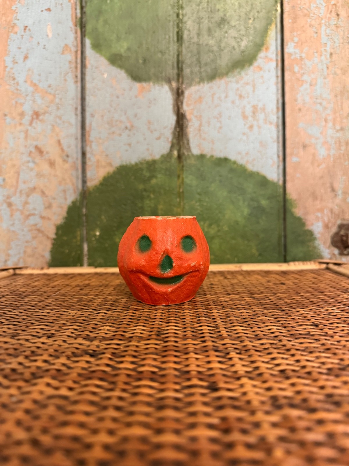 Vintage Halloween Paper Mache Pumpkin Nut Cup Candy Container JOL Jack O Lantern