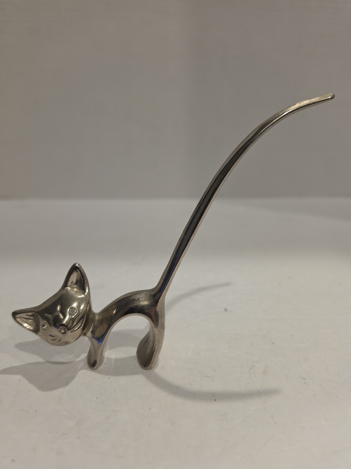Vintage Silver Tone Kitty Cat Long Standing Tail, Ring Holder? Letter Opener?