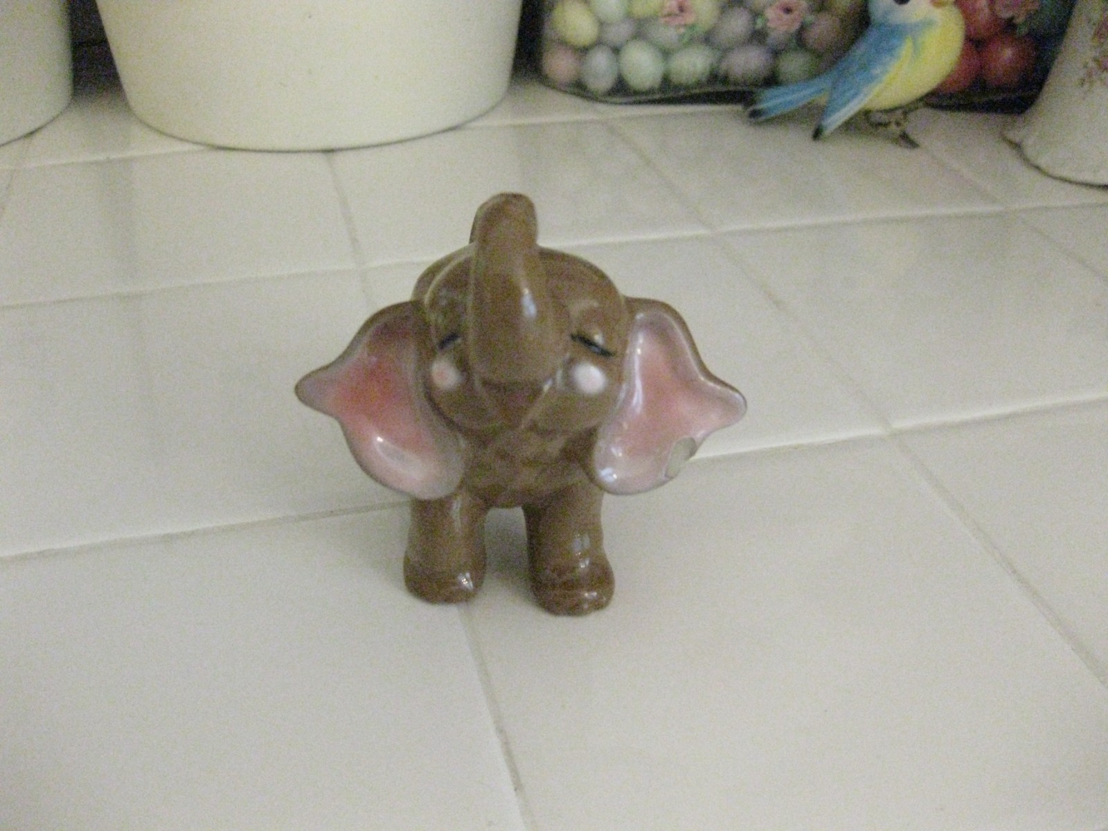 ADORABLE VINTAGE 1960'S JOSEF ORIGINALS BROWN BABY ELEPHANT WITH TRUNK UP