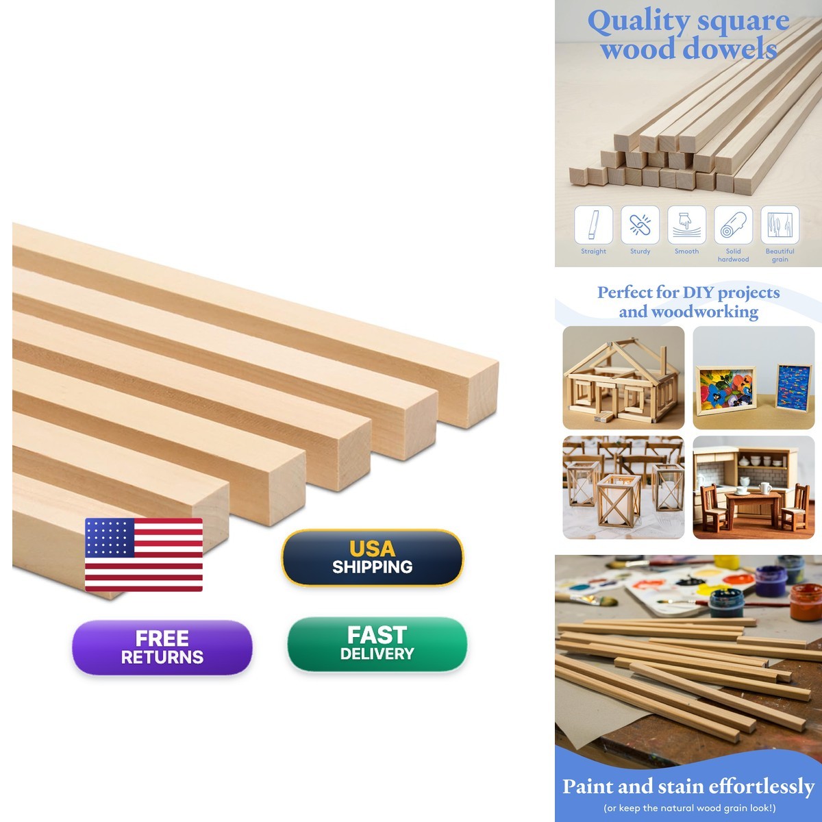Woodpeckers Wooden Square Dowel Rod 3/4-inch x 48 Pack of 25