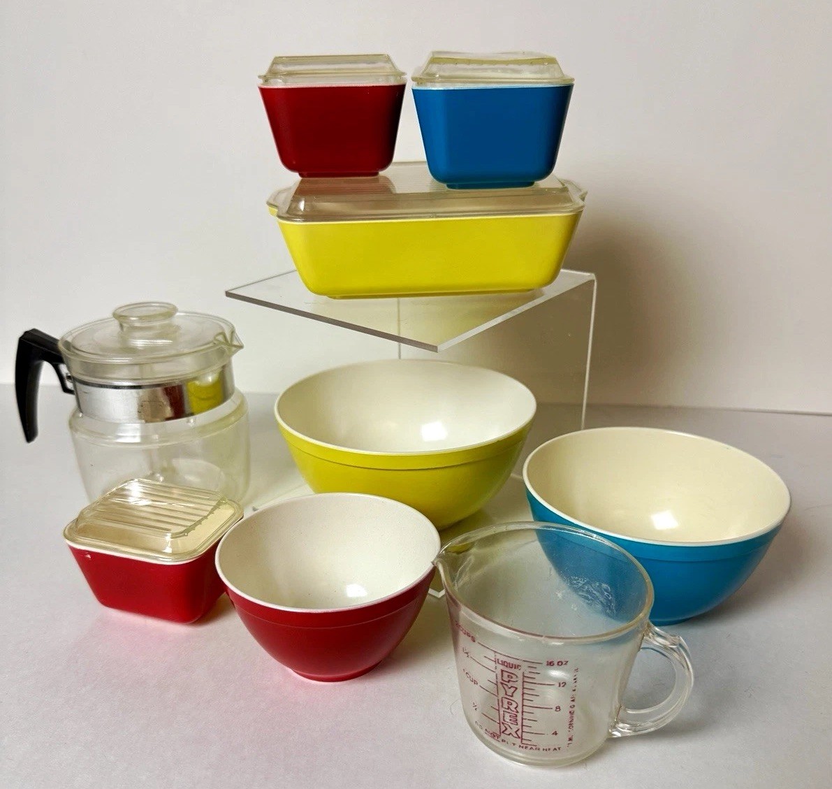 Vintage Pyrex  Primary Toy Set by Banner Fridgies  Bowl Coffee Pot & Cup