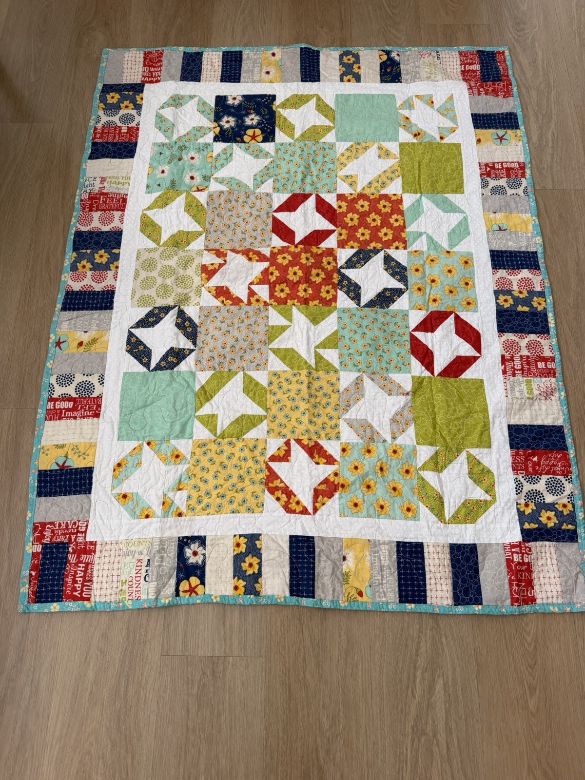 Vintage Reversible Lap Or Crib Quilt  Handmade Patchwork 53” x 41”
