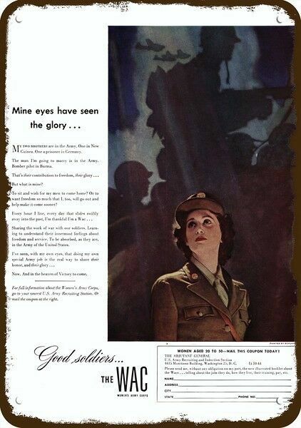 1944 WAC / WOMEN'S ARMY CORPS Soldier Vintage-Look DECORATIVE REPLICA METAL SIGN