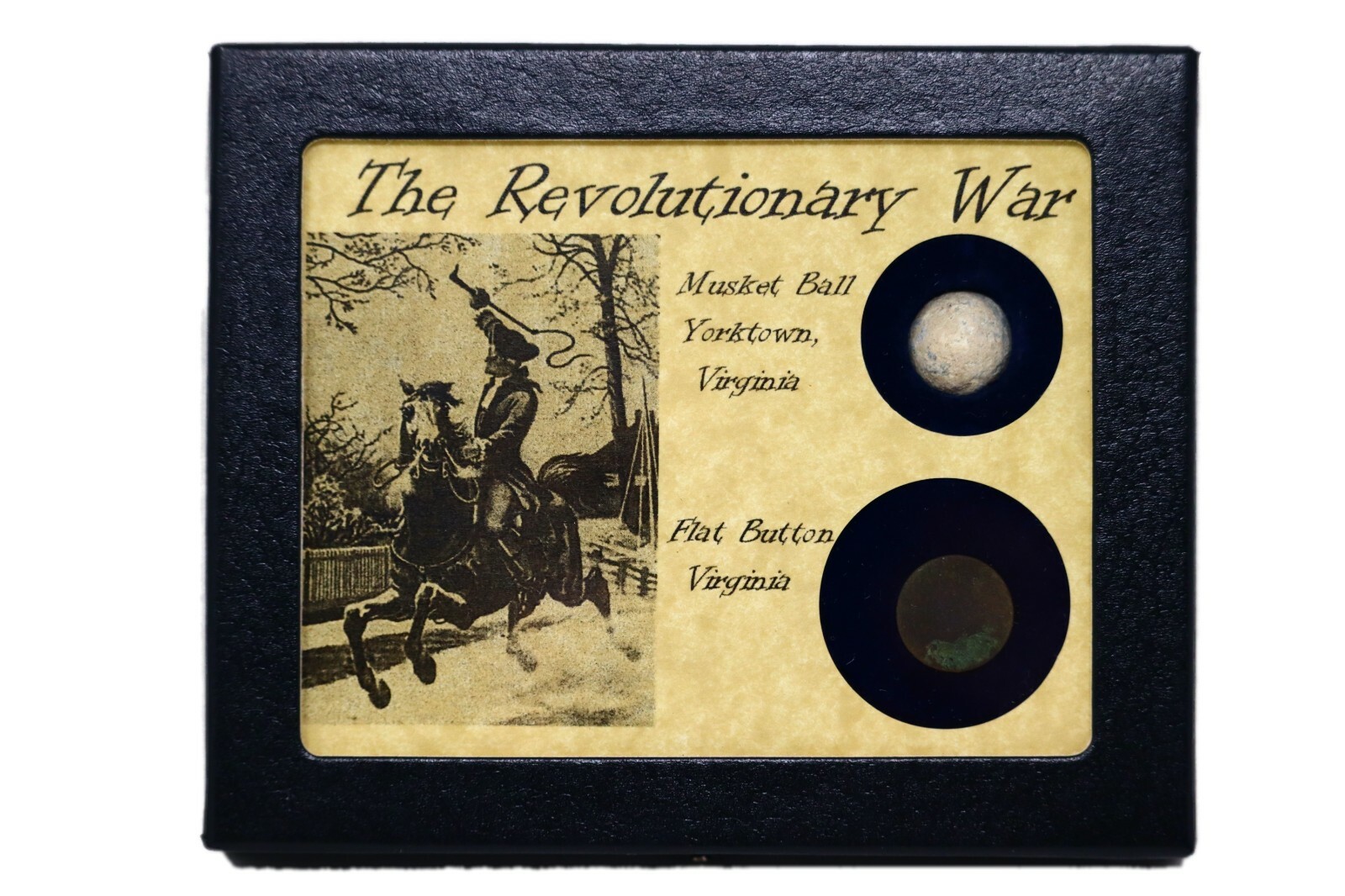 Authentic Revolutionary War Era Bullet & Flat Button with Display Case and COA