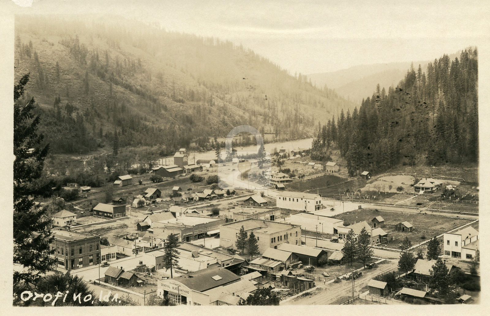 Town View c.1915 Orofino ID Idaho RPPC Photo Postcard COPY