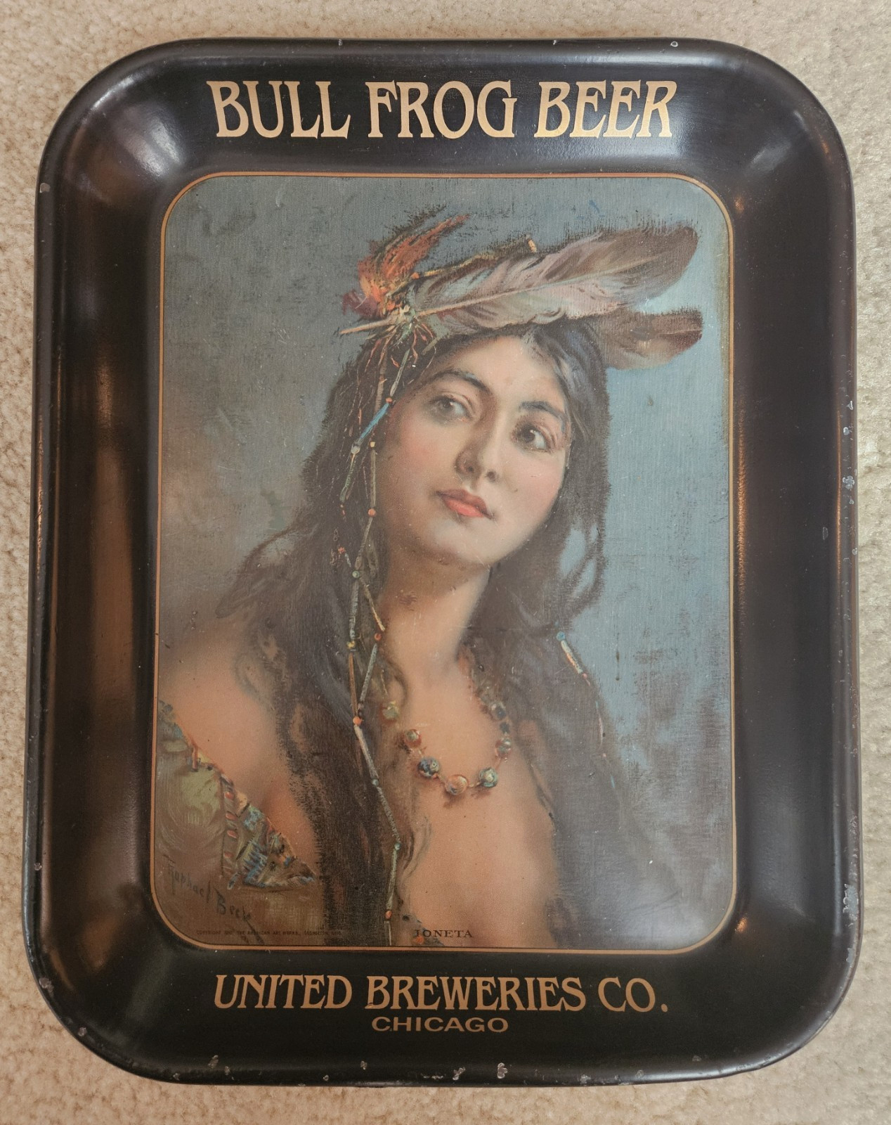 Rare Pre-Pro Bull Frog Beer Tray United Breweries Chicago, IL c 1910