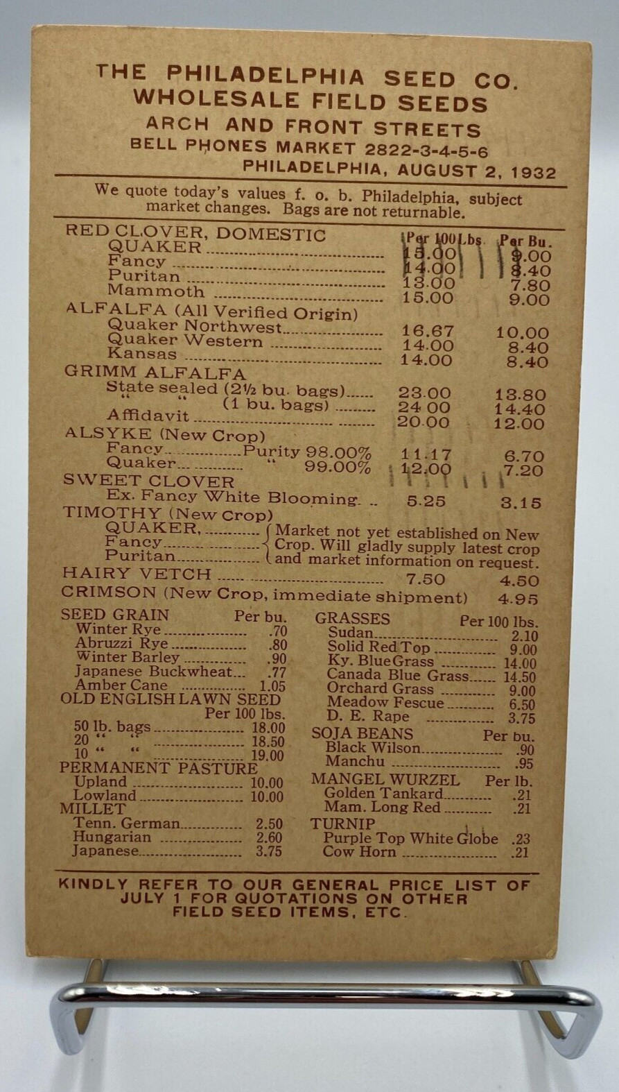 Vtg c.1932 The Philadelphia Seed Co. Advertisement Postcard