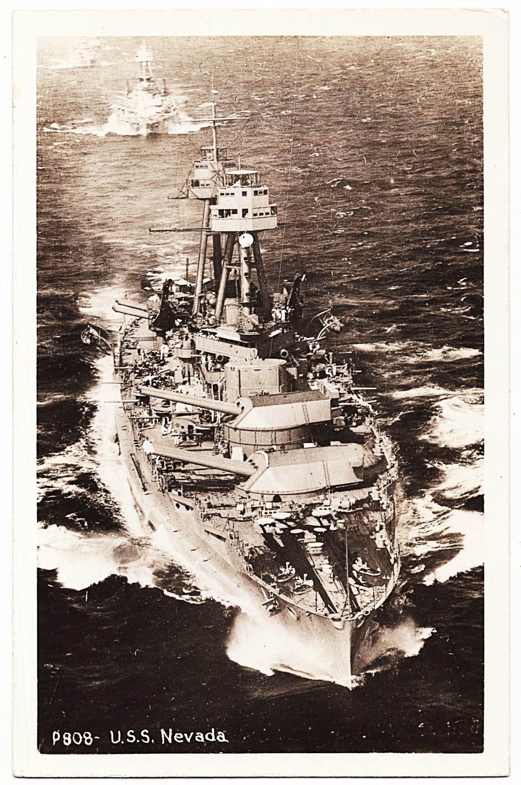real photo USS Nevada BB-36 World War II US Navy Battleship Gun Turrets RPPC