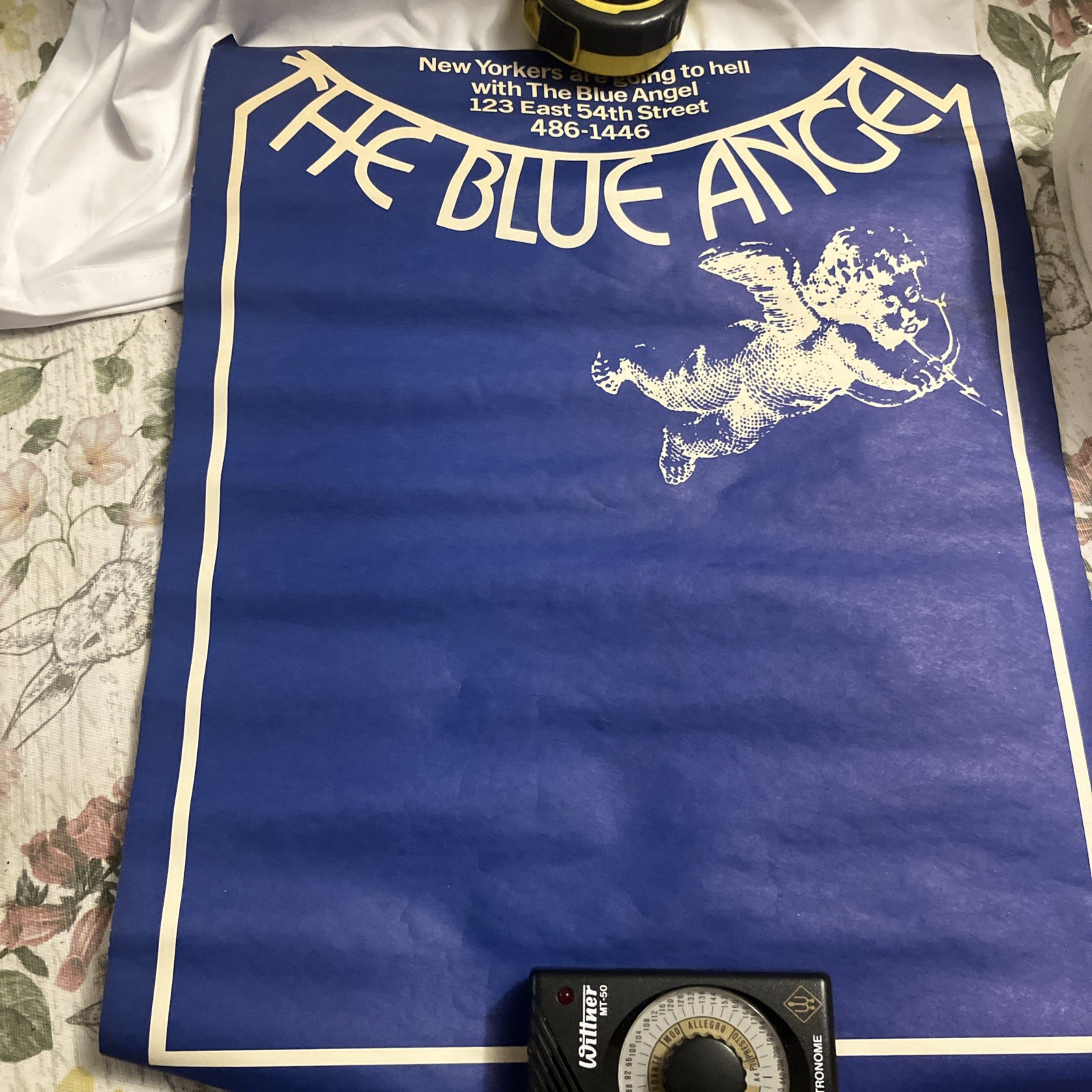 Vintage 1970’s NYC  Poster The Blue Angel Caberat Dinner Theater With Menu 