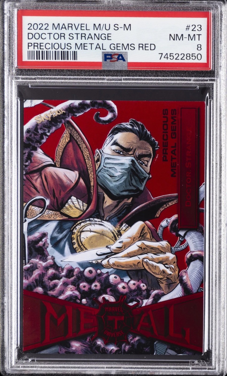 2022 SkyBox Marvel Metal Universe Doctor Strange #23 PMG Red /100 PSA 8