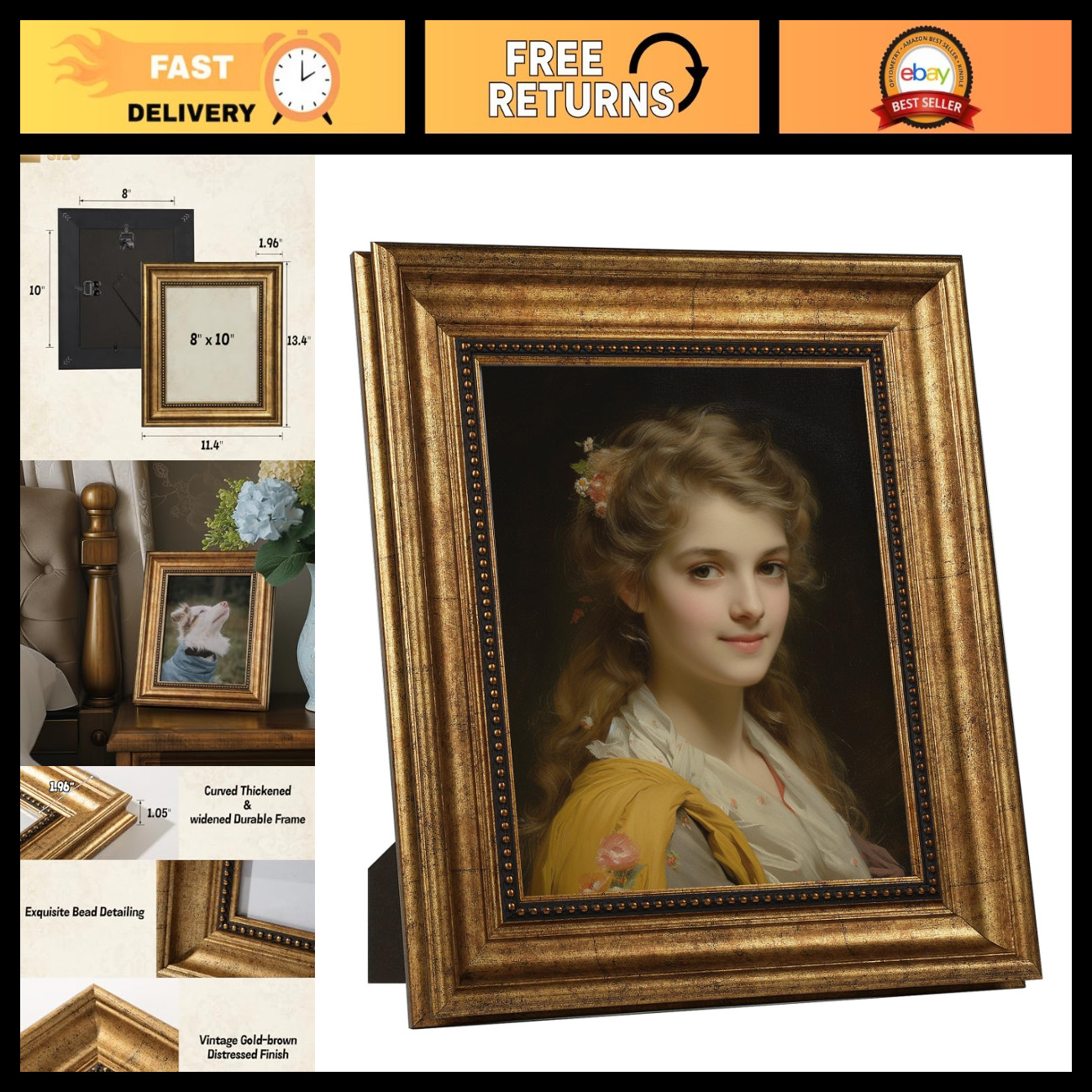 Sonefreiy Vintage 8x10 Picture Frame Antique Photo Frame