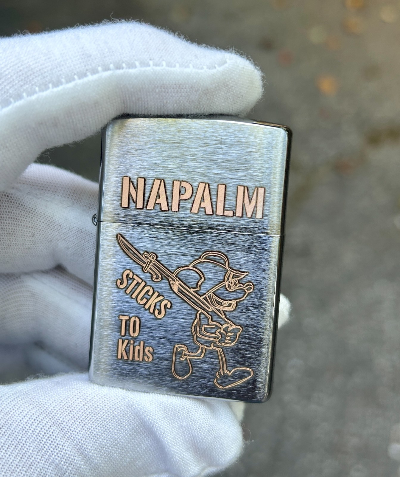 Napalm Sticks to Kids Zippo Lighter Vietnam War Replica | Stainless Chrome | USA