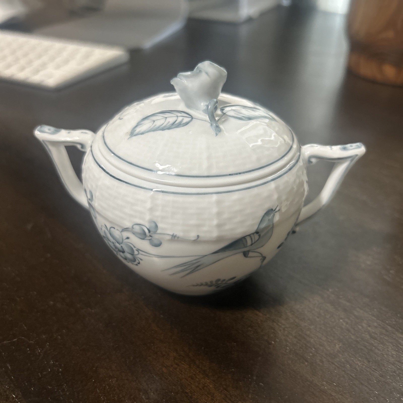 Herend Hungary blue garland sugar bowl w/lid 