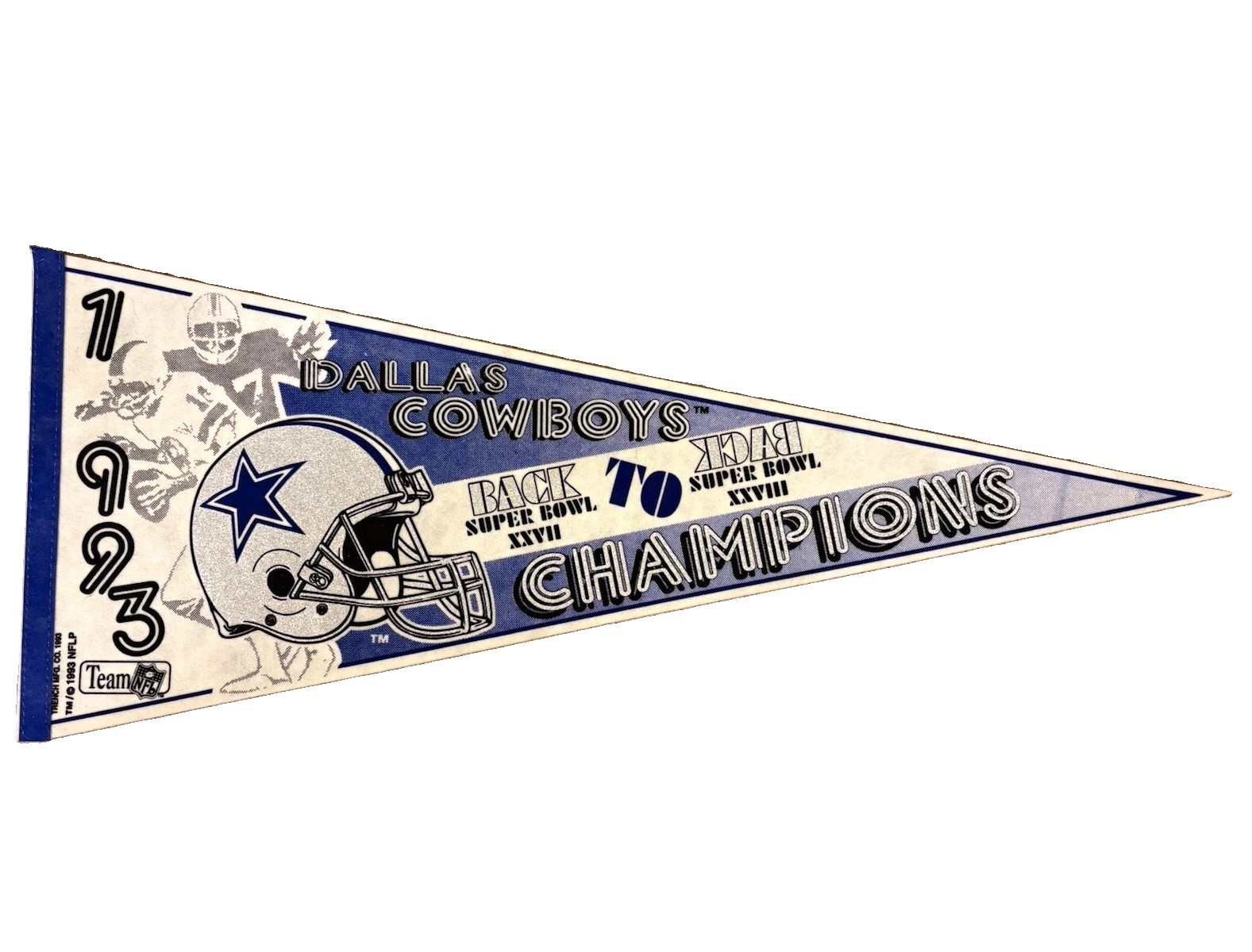 1993 Dallas Cowboys Super Bowl XXXVIII Back-to-Back World Champions Pennant  NOS